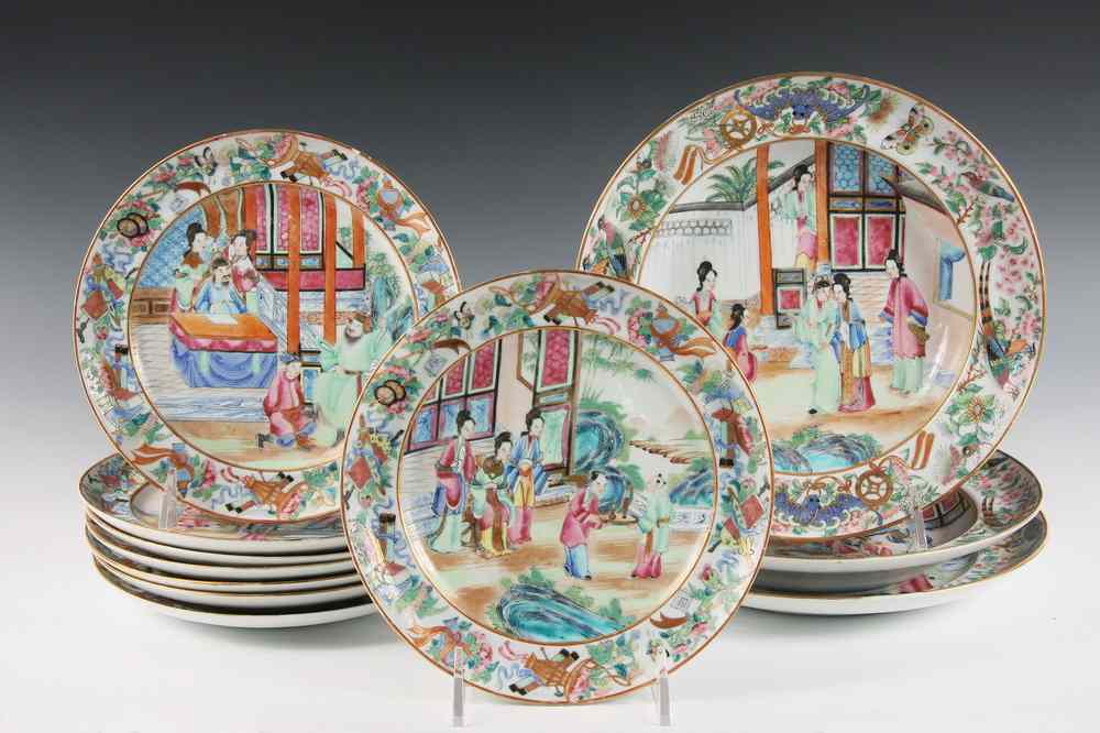 Appraisal: FAMILLE ROSE BOWLS AND PLATES - All have bright polychrome