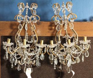 Appraisal: Pair of Continental crystal and gilt wall sconces Pair of