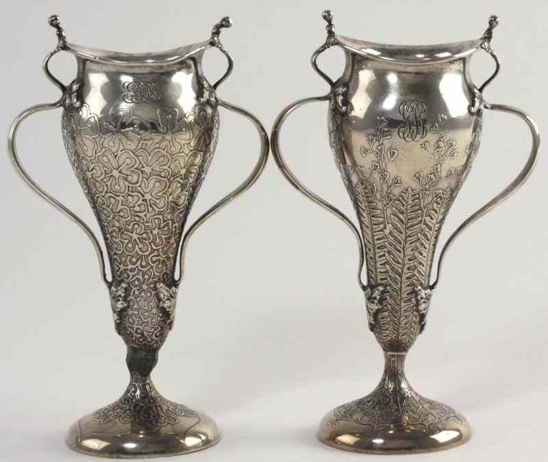 Appraisal: Pair of Tiffany Co Sterling Bud Vasesone with chased fern