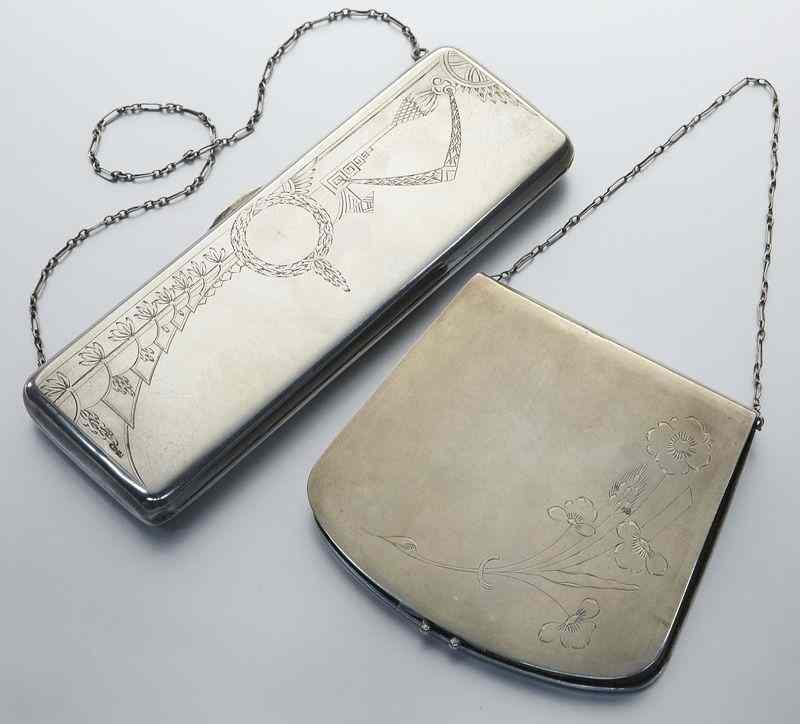 Appraisal: Russian sterling silver purses rectangular purse with an incised art