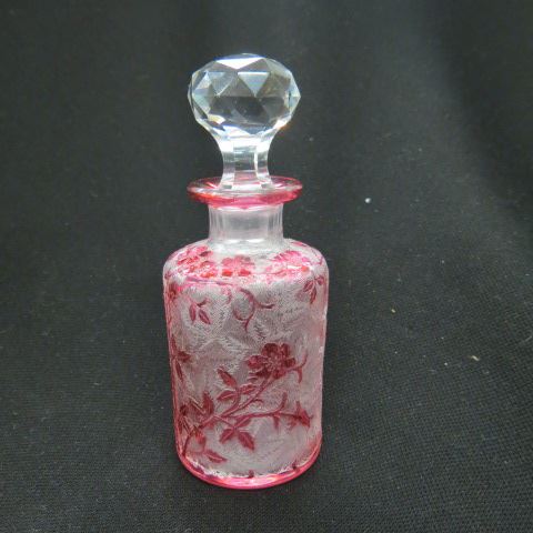 Appraisal: French Cameo Art Glass Cologne Bottle cranberry floral on textured