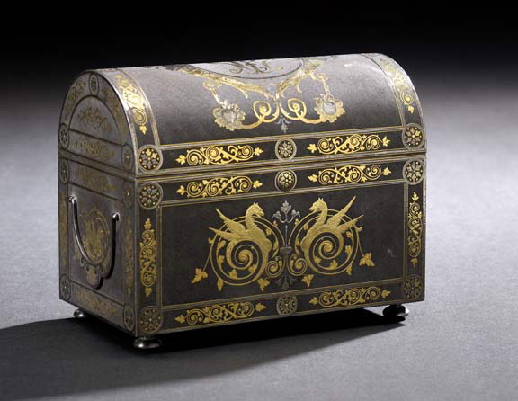 Appraisal: Spanish Damascened Steel Domed Lid Jewel Casket in the Renaissance