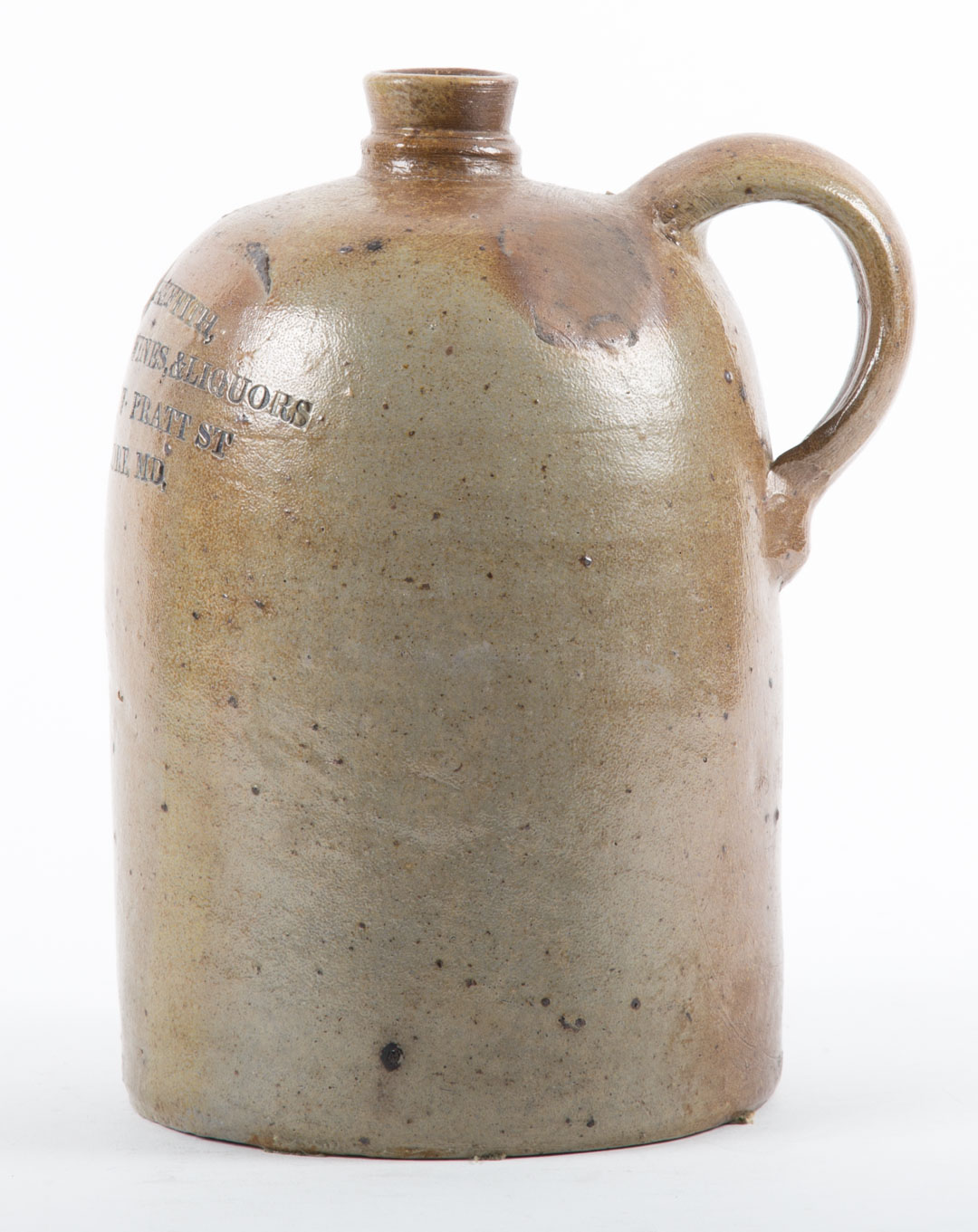 Appraisal: American salt glazed stoneware jug second half th century impressed