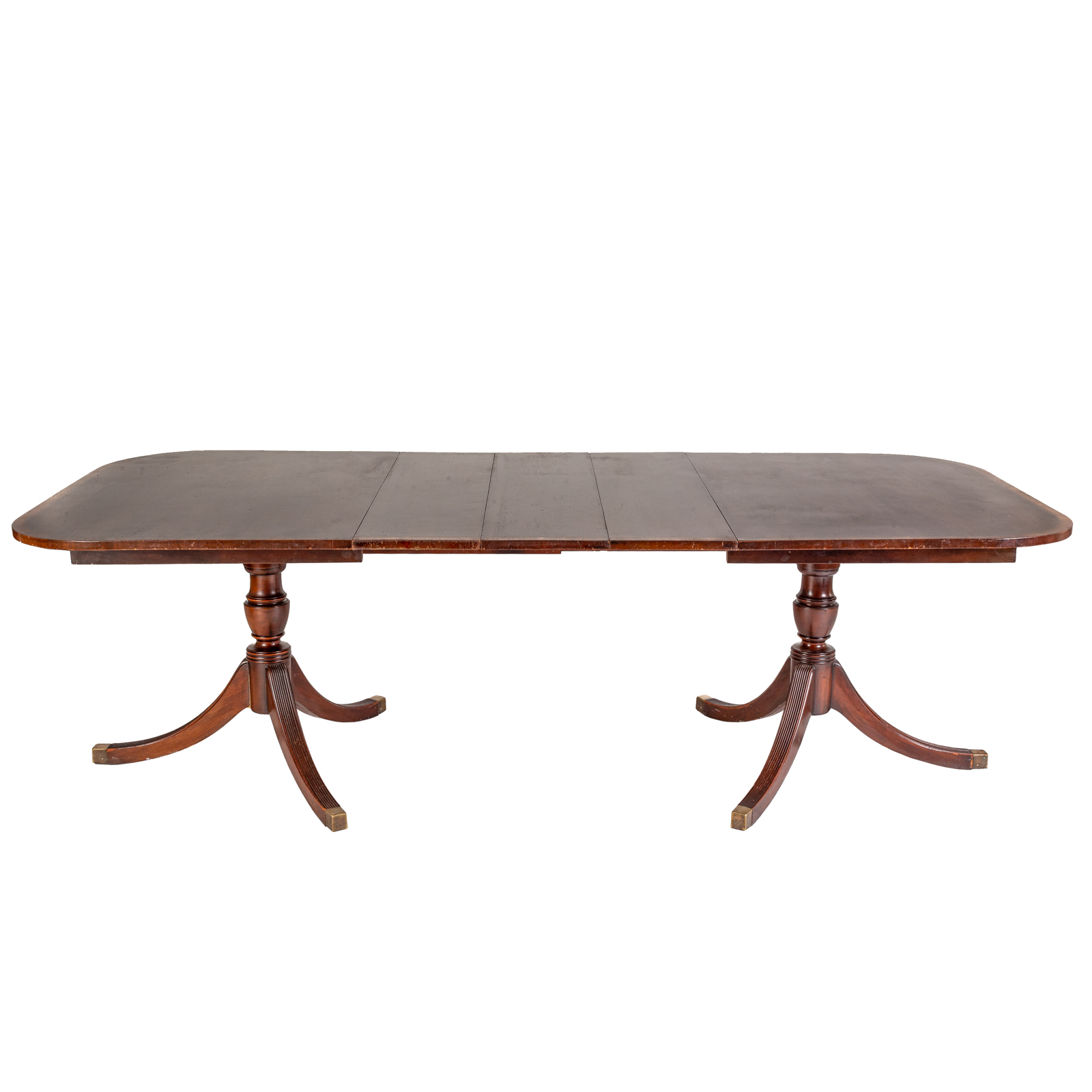 Appraisal: REGENCY STYLE BANDED MAHOGANY PEDESTAL TABLE With three in removable