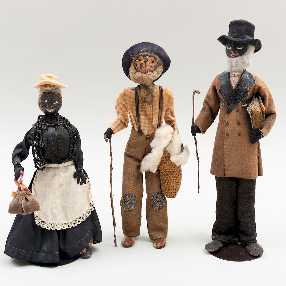 Appraisal: Group of Three African American Painted Nuts and Fabric Dolls