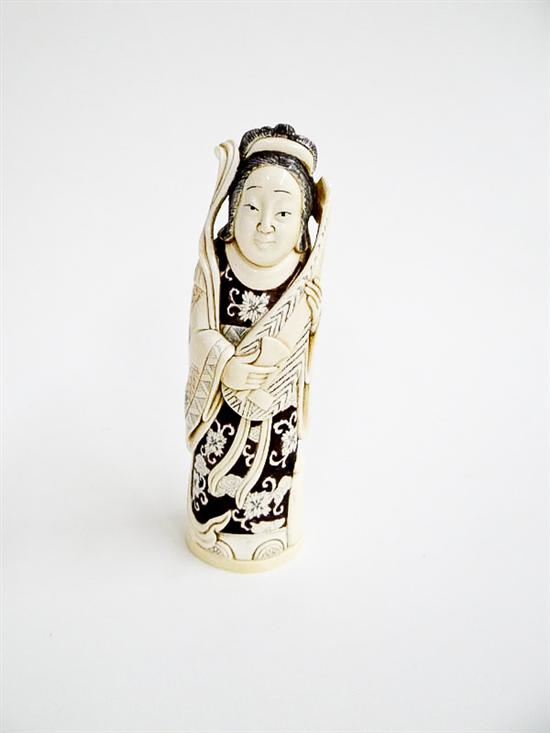 Appraisal: CARVED IVORY MUSICIAN China st half- th century Woman with