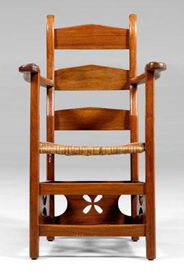 Appraisal: Virginia walnut armchair three-slat back and shaped arms hickory split