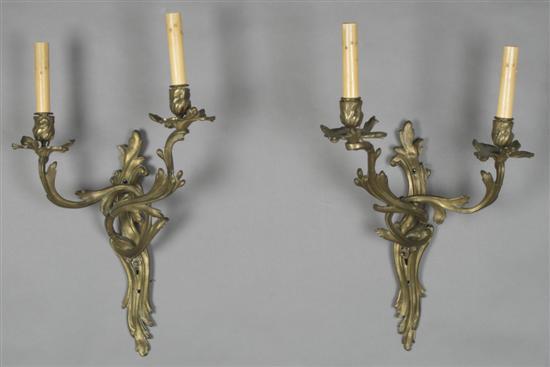 Appraisal: Pair of Bronze Louis XV Style Two-Light Sconces having scrolling