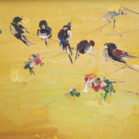 Appraisal: Oriental Painting of Birds on a Branch x