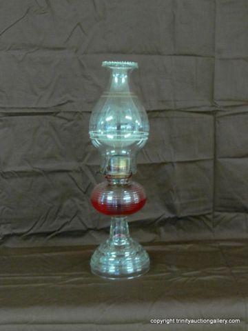 Appraisal: Circa Pressed Glass Kerosene Oil Lamp with beehive style banded