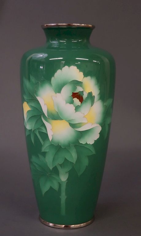 Appraisal: Asian Ceramic Vase Asian ceramic vase with metal rim h