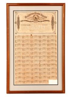 Appraisal: Framed Civil War Confederate Bond Sheet American A Confederate States