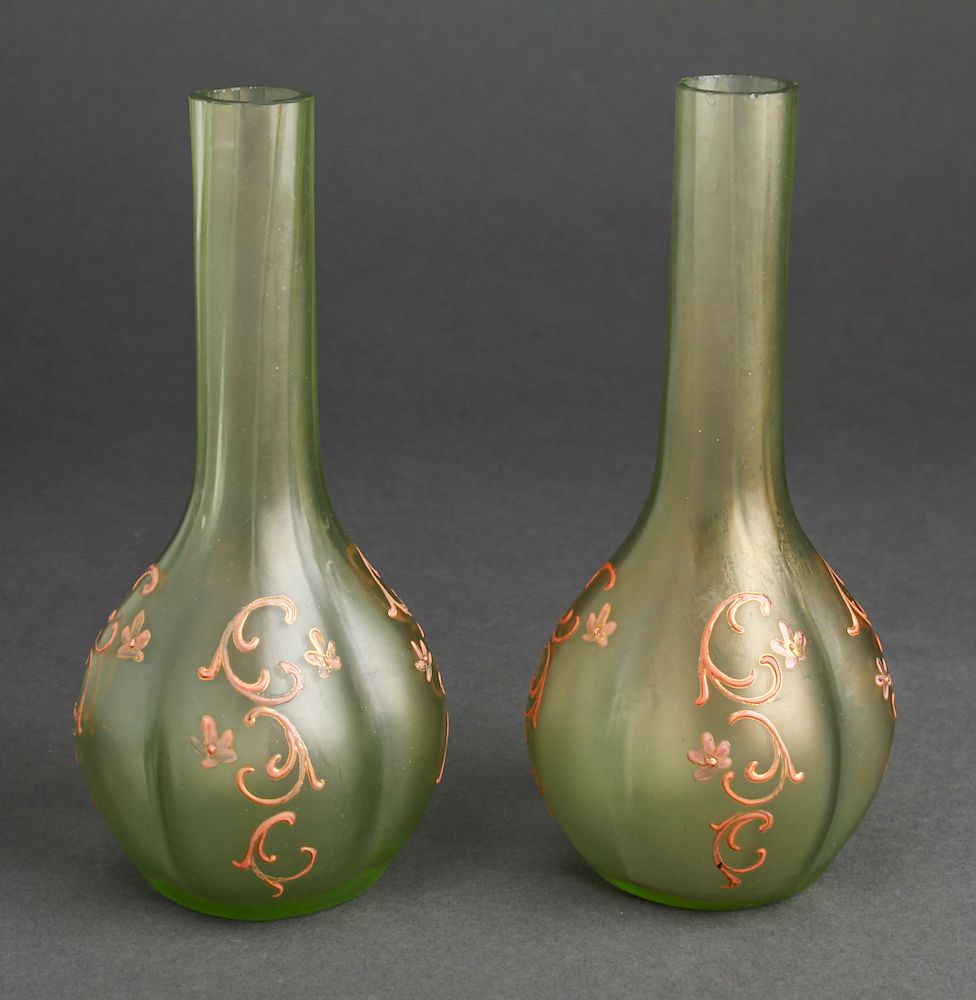 Appraisal: Bohemian Glass Vases with Foliate Scroll Motif Pr Pair of