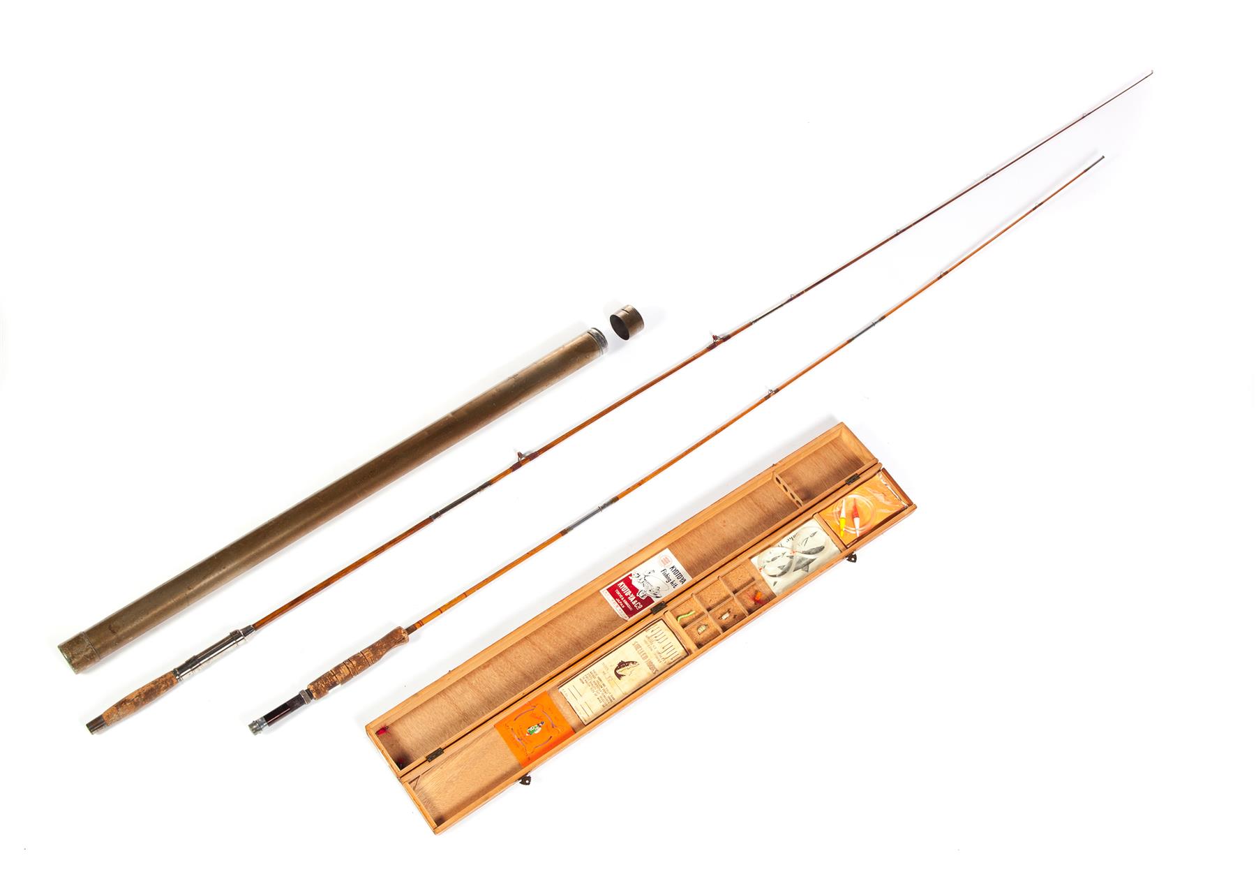 Appraisal: TWO BAMBOO FLY FISHING RODS Twentieth century Japanese fishing kit