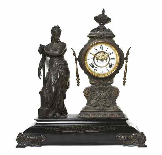 Appraisal: An American Cast Metal Figural Mantel Clock Ansonia Clock Co