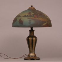 Appraisal: Reverse Painted Lamp American late th Early th Century Lovely