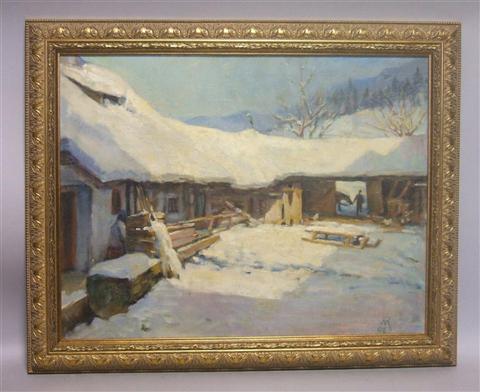 Appraisal: WINTER LANDSCAPE Oil on canvas x in Framed lower left