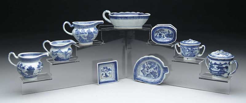 Appraisal: LOT OF NINE PIECES OF BLUE AND WHITE CANTON Lot