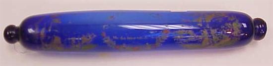 Appraisal: Blown glass rolling pin cobalt with transfer decoration including Mingles