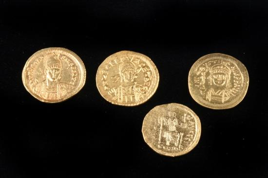 Appraisal: FOUR LATE ROMAN BYZANTINE EMPIRE GOLD COINS Including Theodosius II