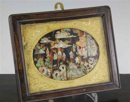 Appraisal: A th century Chinese stained ivory and blonde tortoiseshell plaque