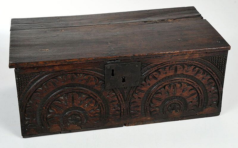 Appraisal: Charles II Carved Oak Bible Box British th century lid