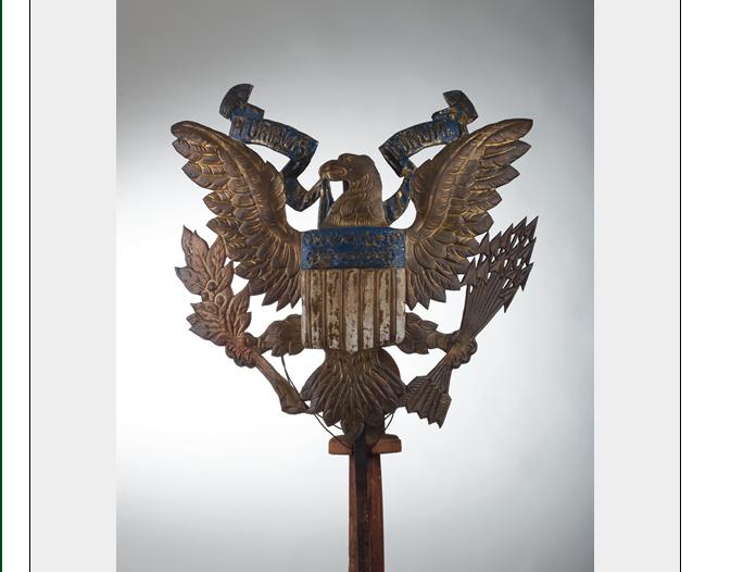 Appraisal: POLYCHROME PAINTED STAMPED METAL DISPLAY EAGLE PROBABLY A PARADE BATON