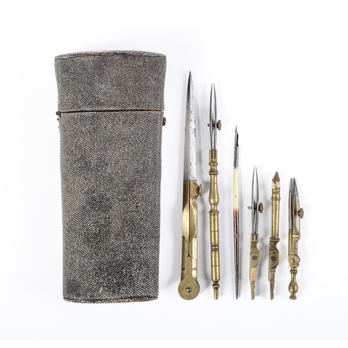 Appraisal: A George IIIfish skin instrument case containing several contemporary brass