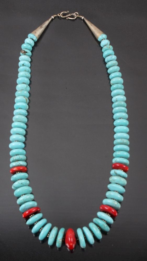 Appraisal: Navajo Discoidal Turquoise Coral Necklace Featured in this lot we