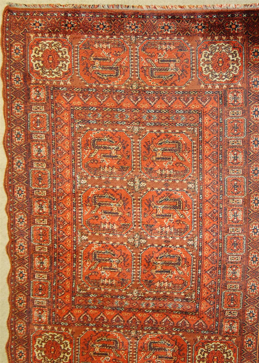 Appraisal: PERSIAN HANDMADE WOOL BOKHARA RUG all wool pile on wool