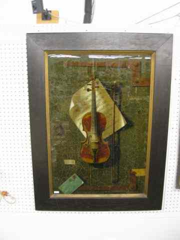 Appraisal: Victorian Trompe l'oeil Print by F Tuch-farrviolin image area flaking