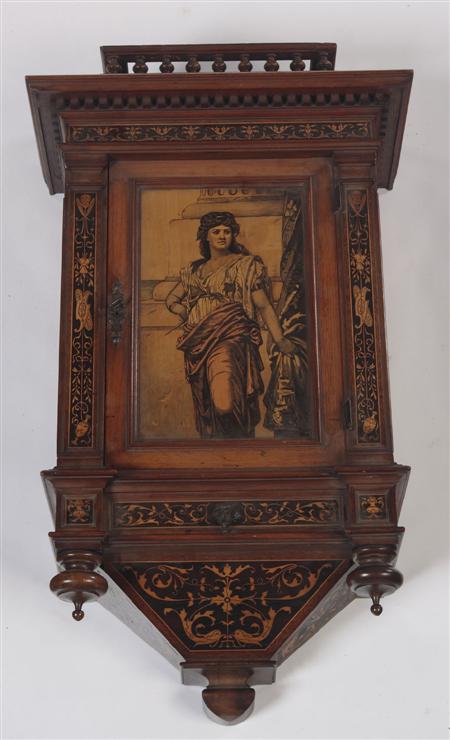 Appraisal: A th century Continental walnut ebonised and arabesque inlaid wall