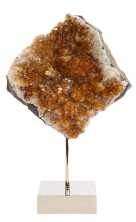 Appraisal: Citrine cluster Brazil on polished nickel base specimen approx h