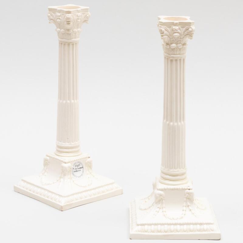 Appraisal: Pair of English Creamware Candlesticks Unmarked x x in Condition