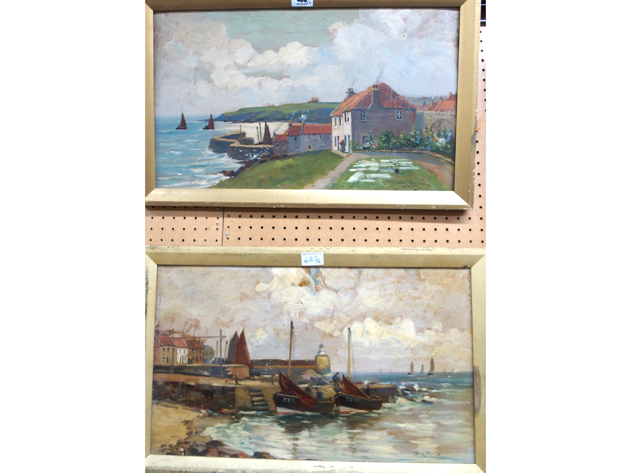 Appraisal: DAVID MARTIN Kirkcaldy fishing boats moored and Crail signed oil