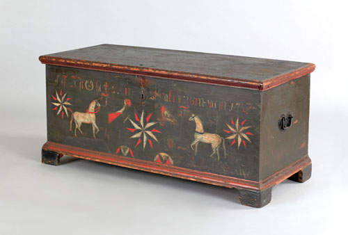 Appraisal: Pennsylvania painted pine dower chest dated inscribed Diese Kist Gehert