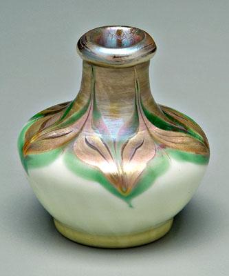 Appraisal: Tiffany glass bud vase iridescent feather decoration on opal to