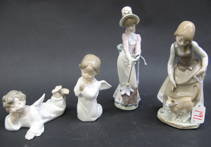 Appraisal: FOUR SPANISH LLADRO GLAZED PORCELAIN FIGURES One is Little Girl