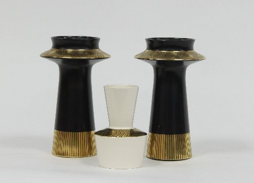 Appraisal: A pair of Crown Devon Memphis vases tapering black with