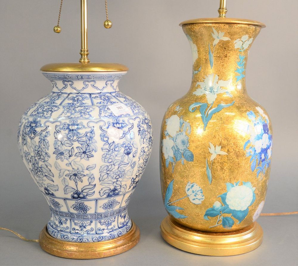 Appraisal: Two contemporary table lamps to include gilt decorated and reverse