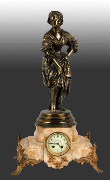 Appraisal: Brass Marble Mantle Clock with Lady Description Includes pendulum Condition