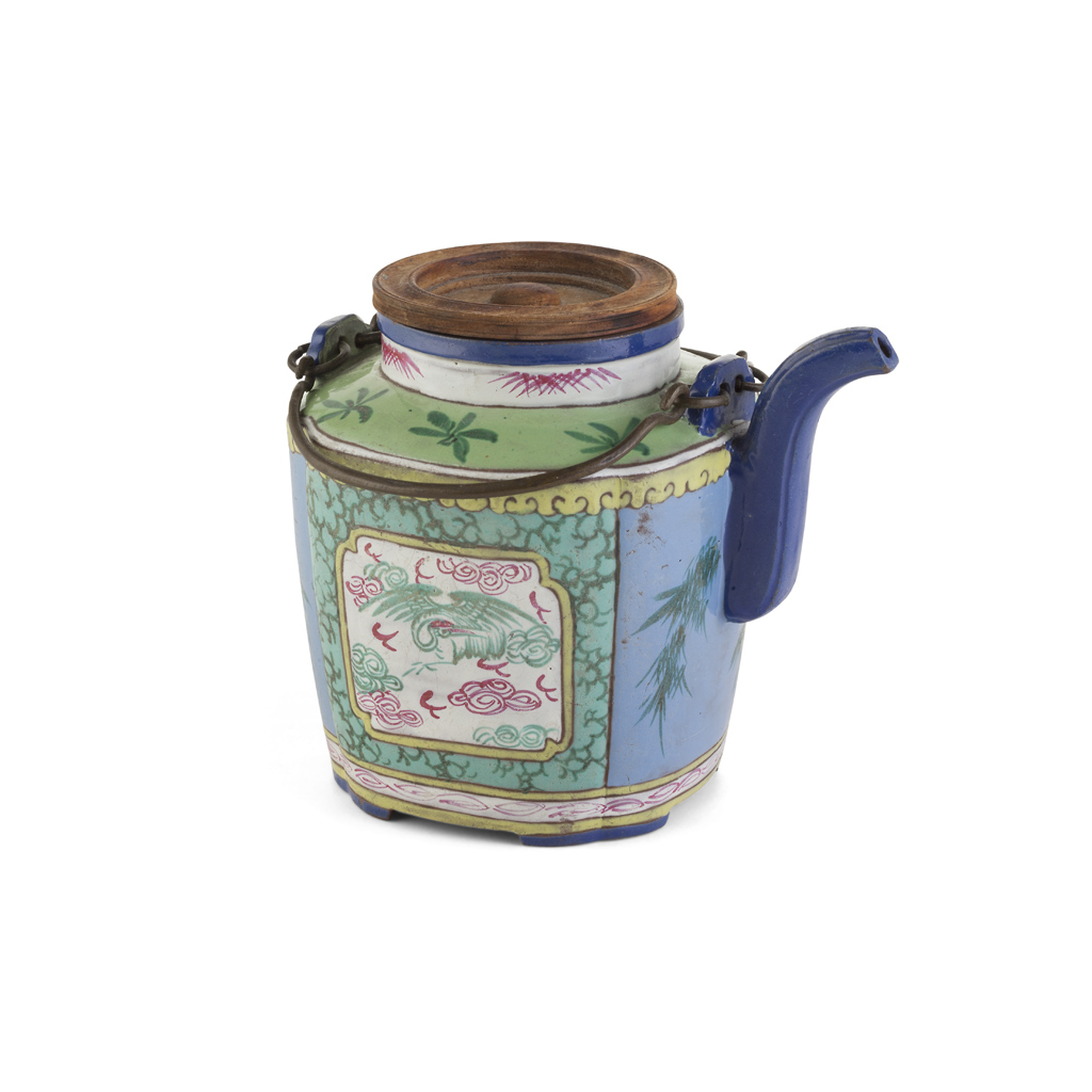 Appraisal: ENAMELLED YIXING STONEWARE TEAPOT AND COVER of lobed section the