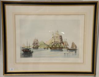 Appraisal: Edward Duncan - colored engraving The Opium Ships at Lintin