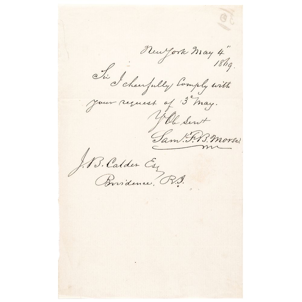 Appraisal: SAMUEL F B MORSE Lovely High Quality Short Autograph Letter