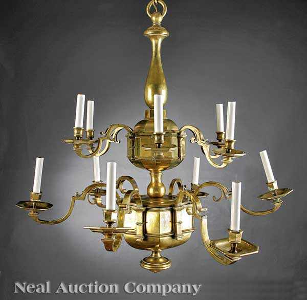 Appraisal: An Antique Dutch Brass Twelve-Light Chandelier th c faceted vasiform