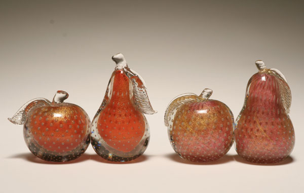 Appraisal: Murano art glass apple and pear bookends Each piece of