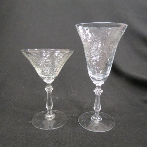 Appraisal: pcs Etched Crystal Stemware - goblets and - wines floral