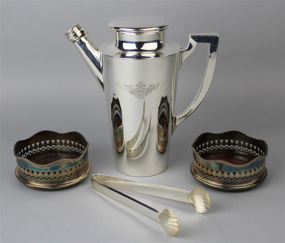 Appraisal: THREE TIFFANY SILVER PIECES AND AN INTERNATIONAL MARTINI SHAKER including