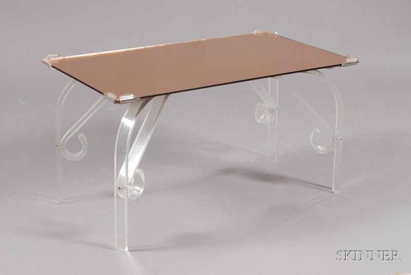 Appraisal: Art Deco Coffee Table Glass and Lucite Rectangular peach mirrored