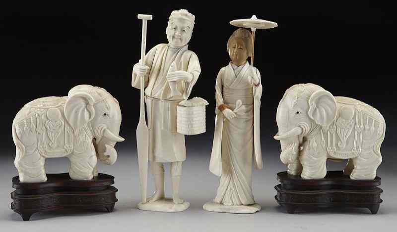 Appraisal: Pcs Asian carved ivory including International buyers should note that